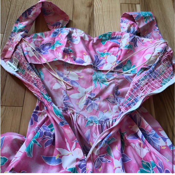 Vintage Hawaiian 80s Pinup Floral Tropical Print Rockabilly Tiki Swing Dress - Picture 15 of 17